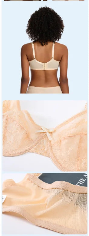 Sujetadores de encaje con realce para mujer, transparentes, balconette, cobertura total, con aros, sin forro, lencería de uso diario.