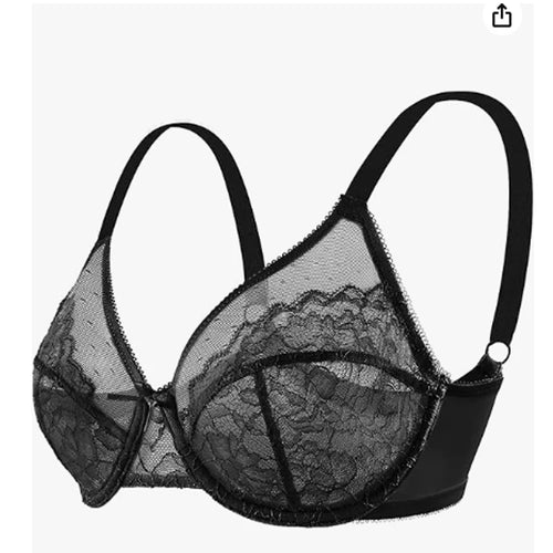Sujetadores de encaje con realce para mujer, transparentes, balconette, cobertura total, con aros, sin forro, lencería de uso diario.