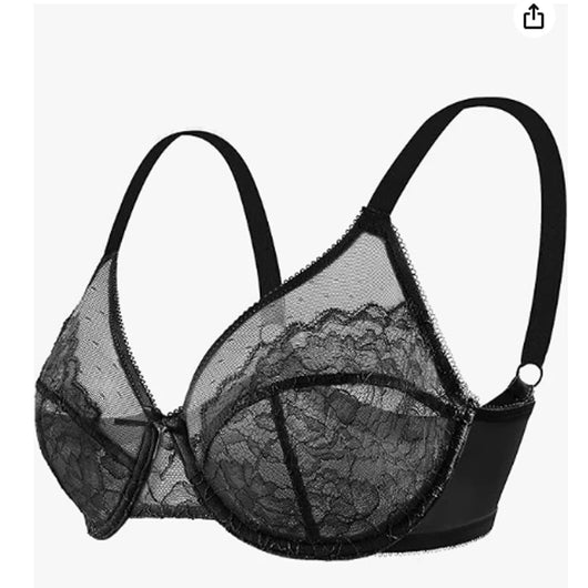 Sujetadores de encaje con realce para mujer, transparentes, balconette, cobertura total, con aros, sin forro, lencería de uso diario.