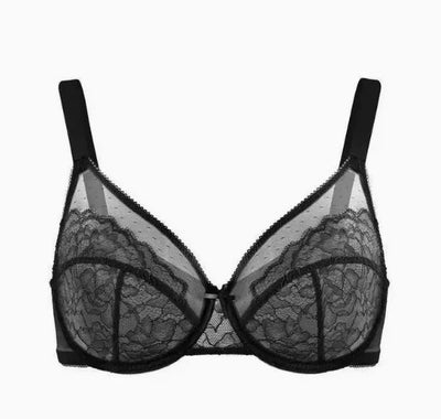 Sujetadores de encaje con realce para mujer, transparentes, balconette, cobertura total, con aros, sin forro, lencería de uso diario.