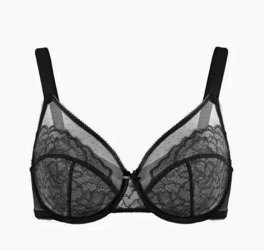 Sujetadores de encaje con realce para mujer, transparentes, balconette, cobertura total, con aros, sin forro, lencería de uso diario.