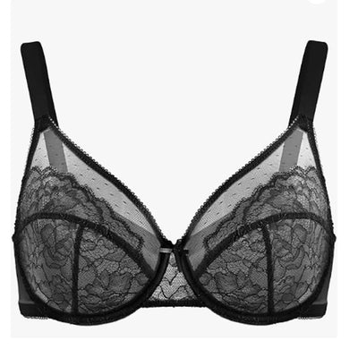 Sujetadores de encaje con realce para mujer, transparentes, balconette, cobertura total, con aros, sin forro, lencería de uso diario.