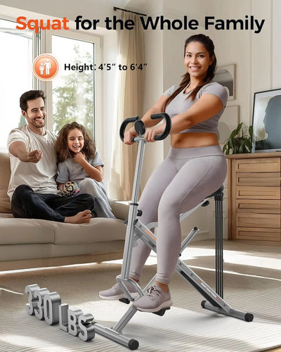 Máquina de sentadillas para el hogar, máquina de ejercicios Rodeo Core, plegable hasta 150 kg, 4 bandas de resistencia ajustables, máquina de paseo y remo para glúteos