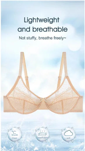 Sujetadores de encaje con realce para mujer, transparentes, balconette, cobertura total, con aros, sin forro, lencería de uso diario.